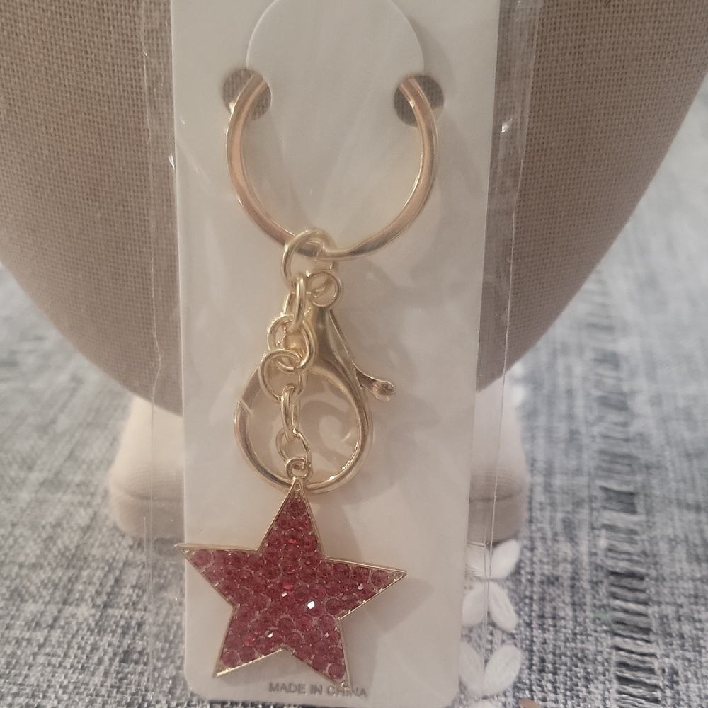 Gold Star Keychain with Red Accents